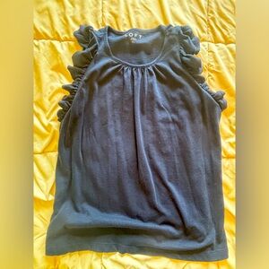 LOFT Navy Ruffled Tank Top